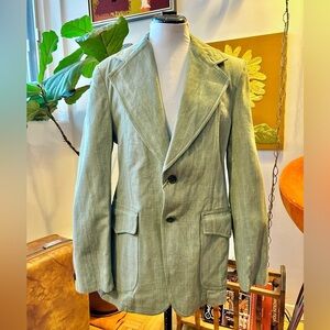 Early 70s True Vintage Brushed Green Sage Groovy Rocker Cotton Blazer Suit Coat